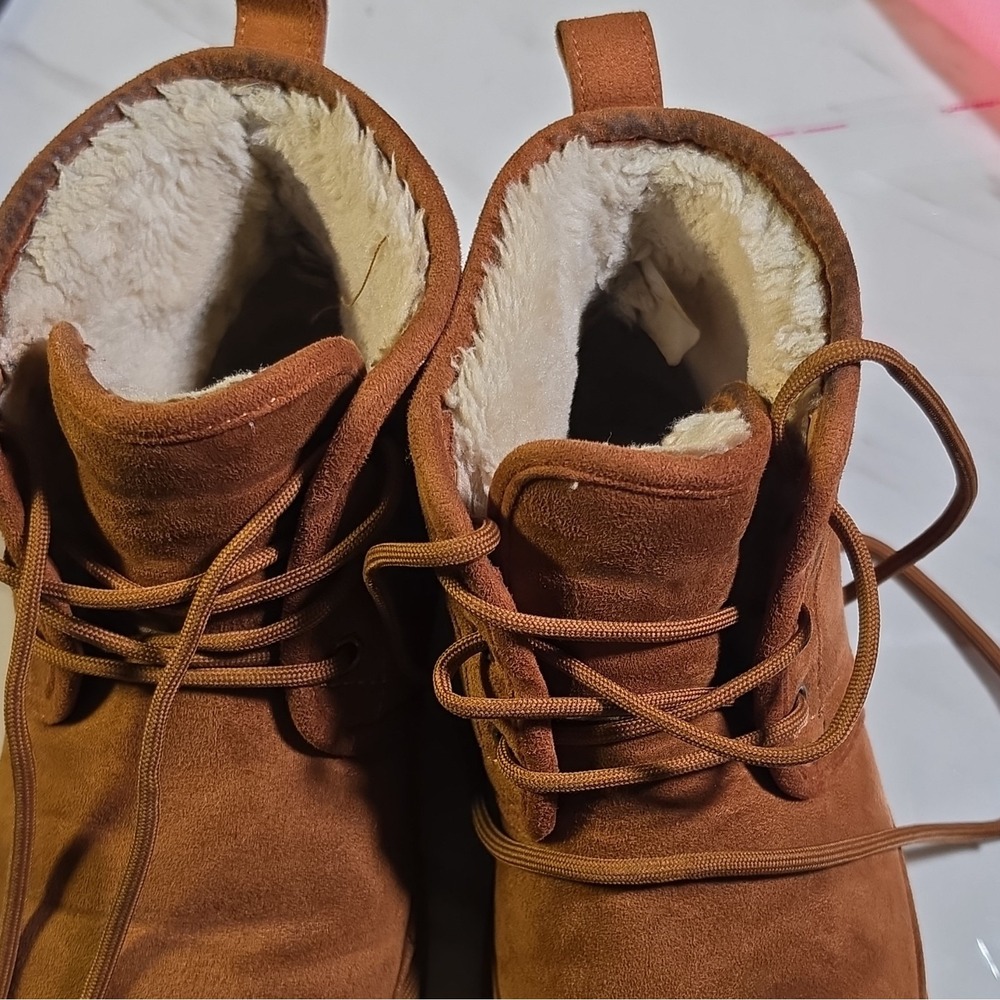 UGG Women's Brown Suede Faux Fur Lined Fur Trim Lace-Up Ankle Bootie US 7‎